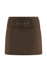 Hayes Faux Suede Belted Mini Skirt - Chocolate